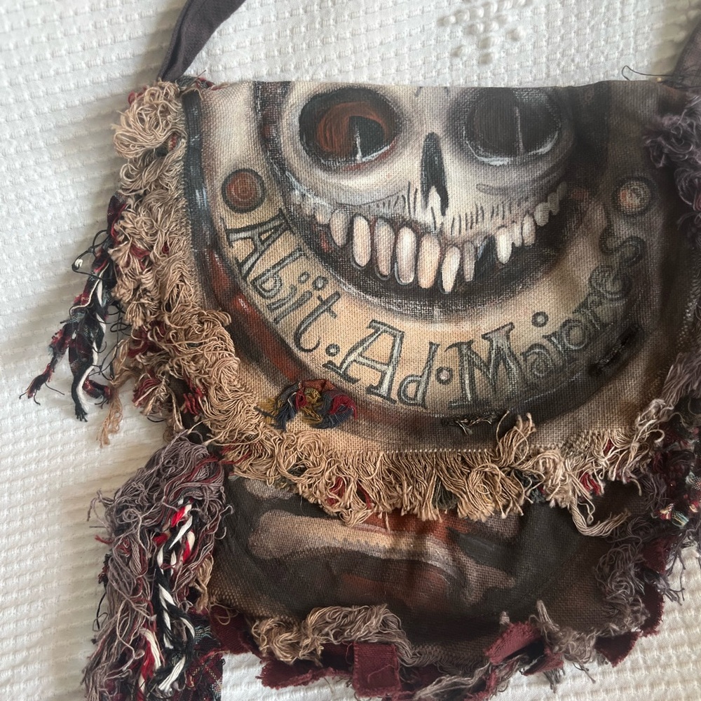 NWOT Small skull traveler bag Handmade WORK OF ART carry it or hang on your wall